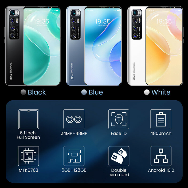 Xiomi Radmi Note 10 – téléphone portable Android, écran de 128 pouces, smartphone, RAM de 6 go, ROM de 4800 go, batterie de 6.1 mAh, 4G, Version internationale
