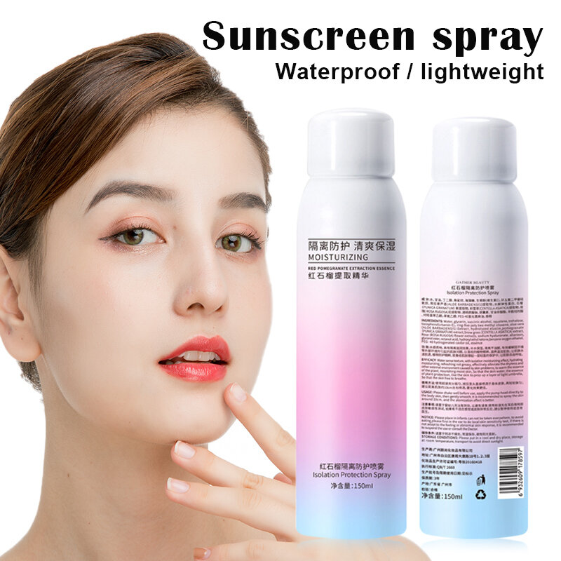 150ml di sbiancamento della pelle Spray melograno rosso ad assorbimento rapido Spray solare resistente all'acqua e senza olio cura della pelle del sole proteggere