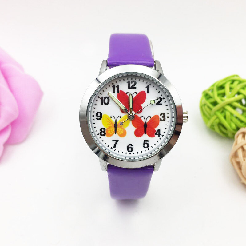 Bonito dos desenhos animados crianças relógios para a menina relógio de pulso de quartzo feminino colorido borboleta crianças estudantes horas relojes montres