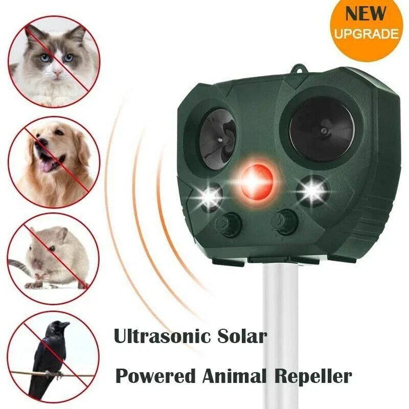 Repelente de perros ultrasónico para gatos, movimiento accionado por energía Solar, activado, para espantar animales, al aire libre para jardinería, 511