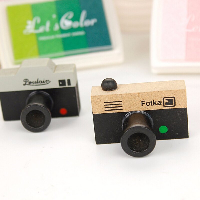 2 نماذج جميلة كوريا DIY بها بنفسك خشبية الرجعية كاميرا المطاط Stamps ختم الديكور Signet بالجملة 1 قطعة انخفاض الشحن