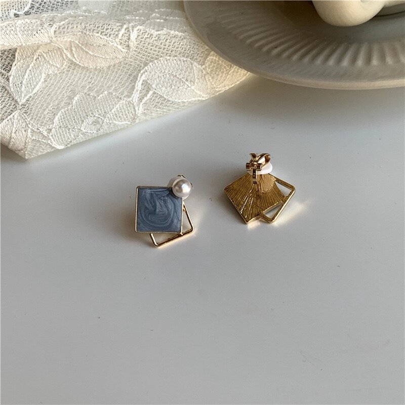 7 anelli alla moda geometrici alla moda stile metallico quadrato perla orecchini a clip e orecchini in argento 925 per accessori gioielli da donna