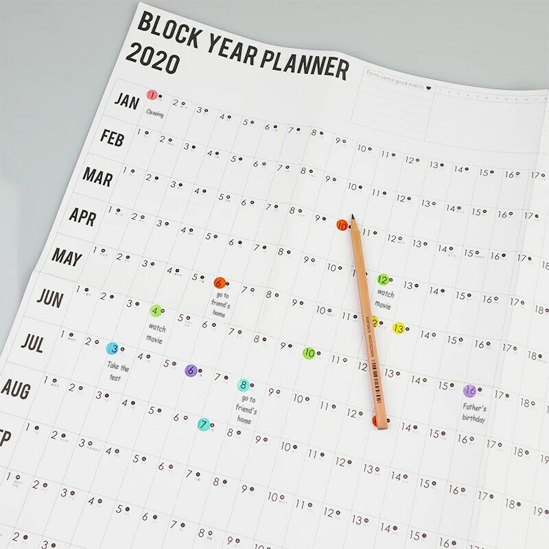 2021 Wall Calendar Year Planner 2 개의 시트가있는 일일 계획 용지 Office School Home office supply 용 마크 스티커