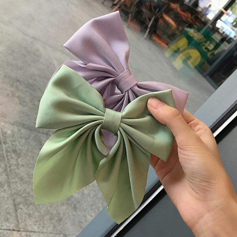 2021 New 1PC Women Clip Hair Pin Bow-knot Clips Japanese Solid Color Hair Accessories Satin Butterfly Hairpins Headwear