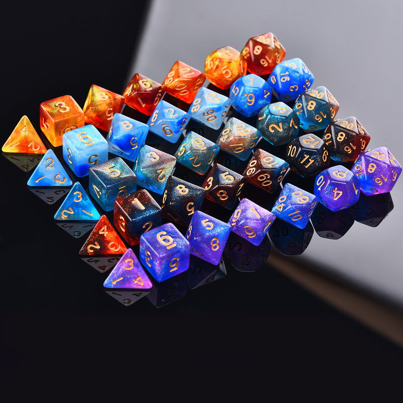 Set Dadu 7-Die Galaxy Polyhedral Gemerlap Intens dan Bold untuk Permainan Tabletop DND