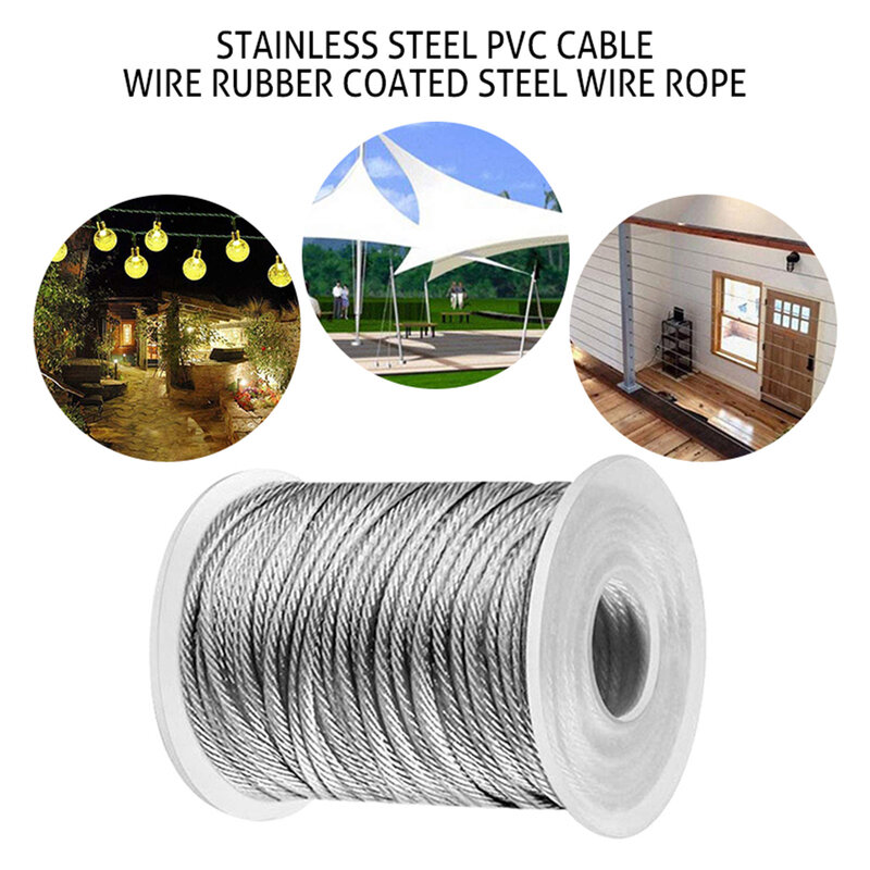 56PCS/Set 30 Meter Steel PVC Coated Flexible Wire Rope Soft Cable Transparent Stainless Steel Clothesline DiameterKit