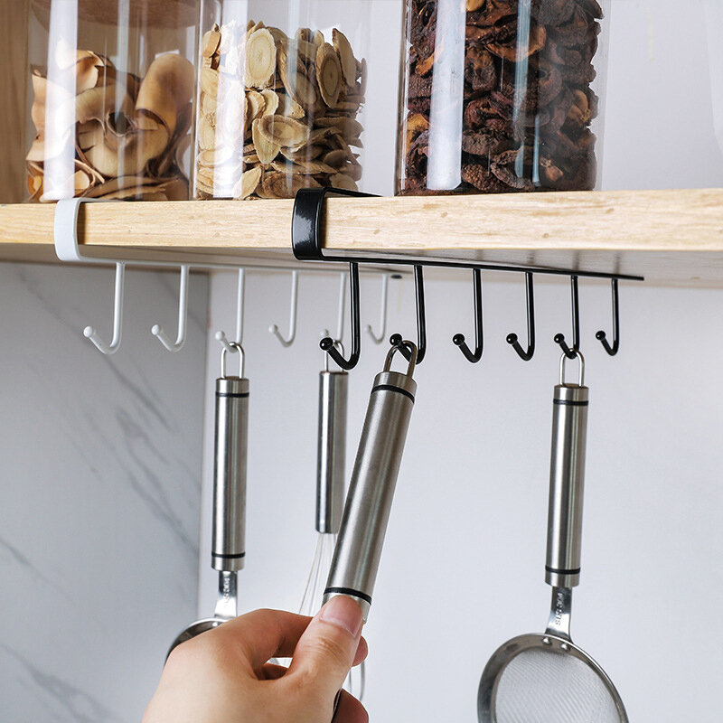 Wrought Iron Cabinet Storage Rack Wardrobe Hanger No Trace Nailless Hook Up Thicken Sort Out Kitchen Organizer Cup Shelf 6 Hooks