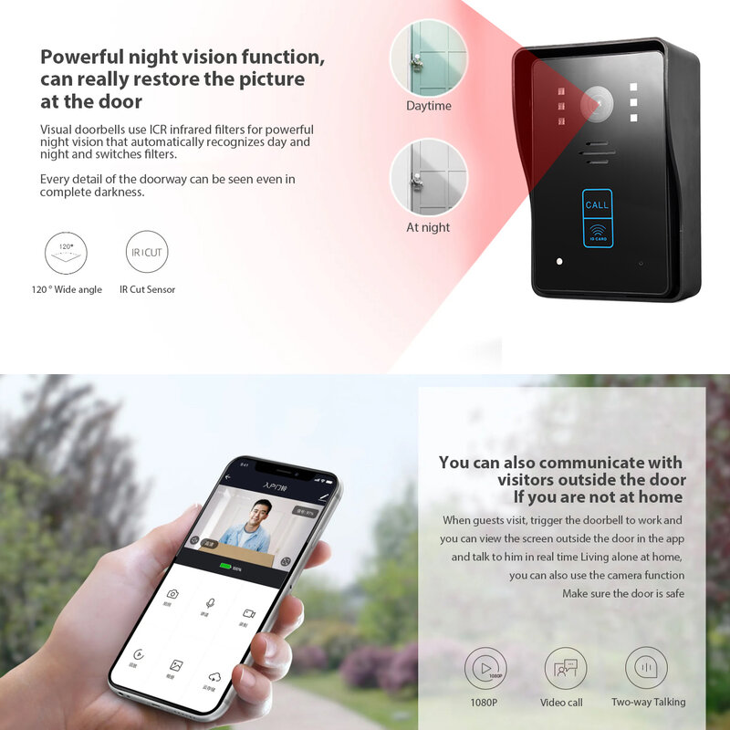 1080P Smart Video Doorbell WiFi Tuya App ไร้สายโทรศัพท์ Intercom ระบบประตู Viewer Night Vision Photo ประตู bell
