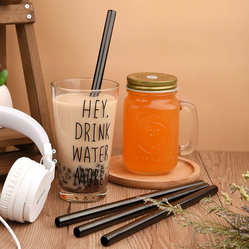 1pc Boba Tea Metal Straw Extra Wide 12MM Stainless Steel Jumbo Drinking Straws Straight Reusable Pointed Straw Set Brush Pouches
