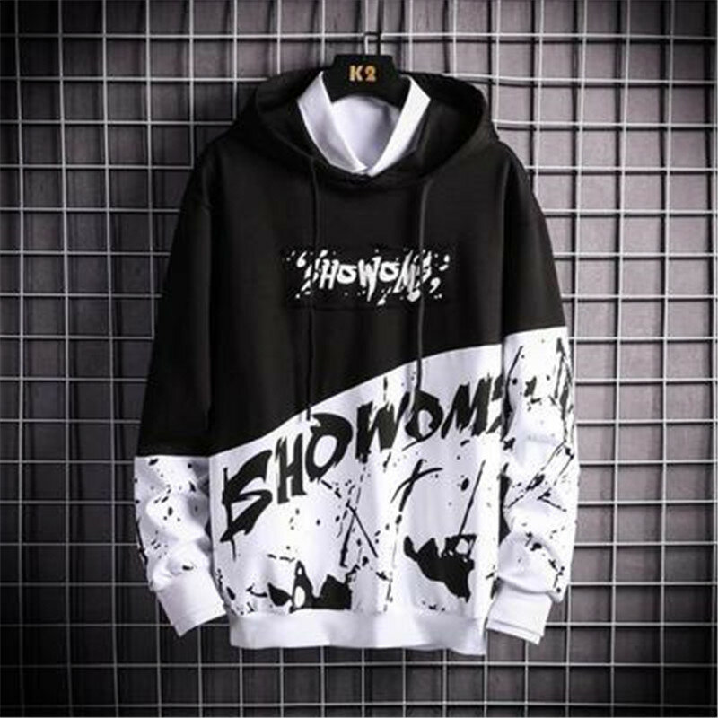 Carta masculina graffiti impressão hoodies outono inverno moda oversize retalhos com capuz moletom solto manga longa hip hop roupas