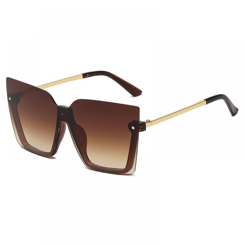 Oversized Half-Rimless Sunglasses Fashion Women Metal Gradient Brown Sun glasses Luxury Lady Sunglass Eyewear men UV400 Shades