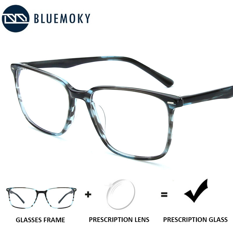 BLUEMOKY-Lunettes carrées vintage pour hommes, lunettes optiques, myopie, hypermétropie, anti-lumière bleue, lunettes photochromiques