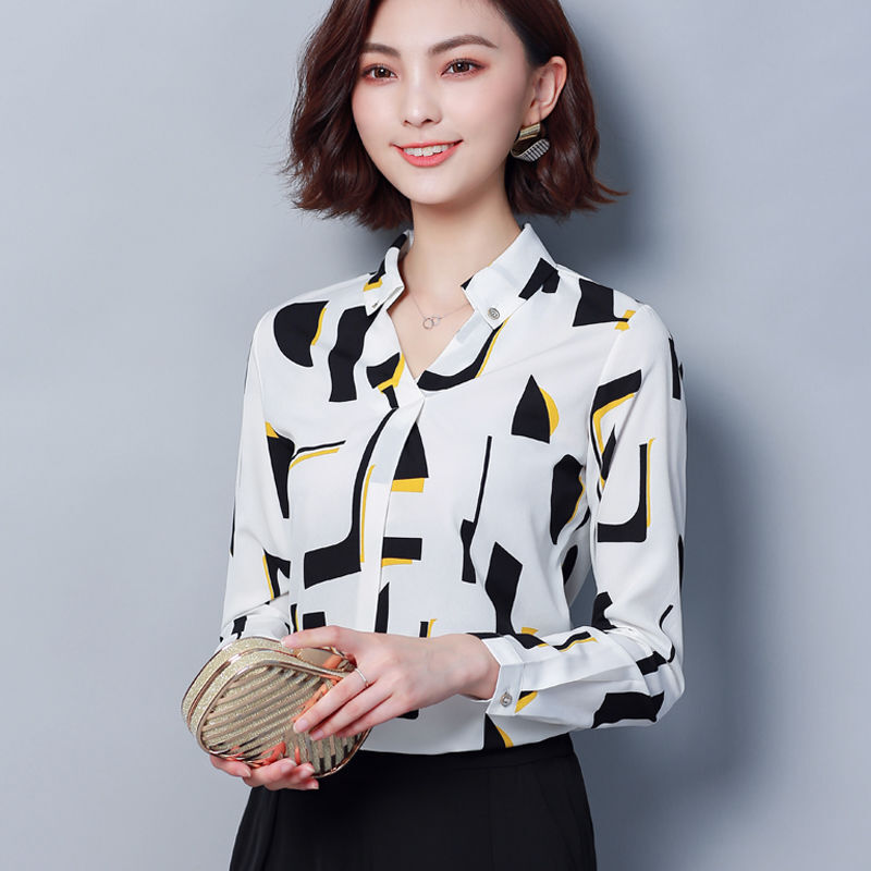 Женская шифоновая блузка в полоску, элегантная рубашка с длинным рукавом и V-образным вырезом, одежда для работы, весна-осень 2021