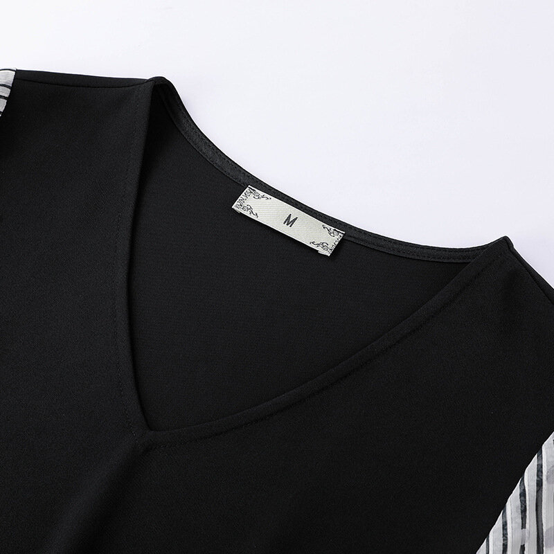 Размера плюс женская одежда больших размеров платья 5xl 4xl 3xl Xxl черные футболки с v-образным вырезом платье в стиле пэчворк в полоску с длинным...