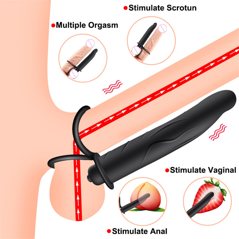 Plug Anal Penetrasi Ganda Dildo Butt Plug Vibrator untuk Pria Tali Pada Penis Vagina Colokan Mainan Seks Dewasa untuk Pasangan