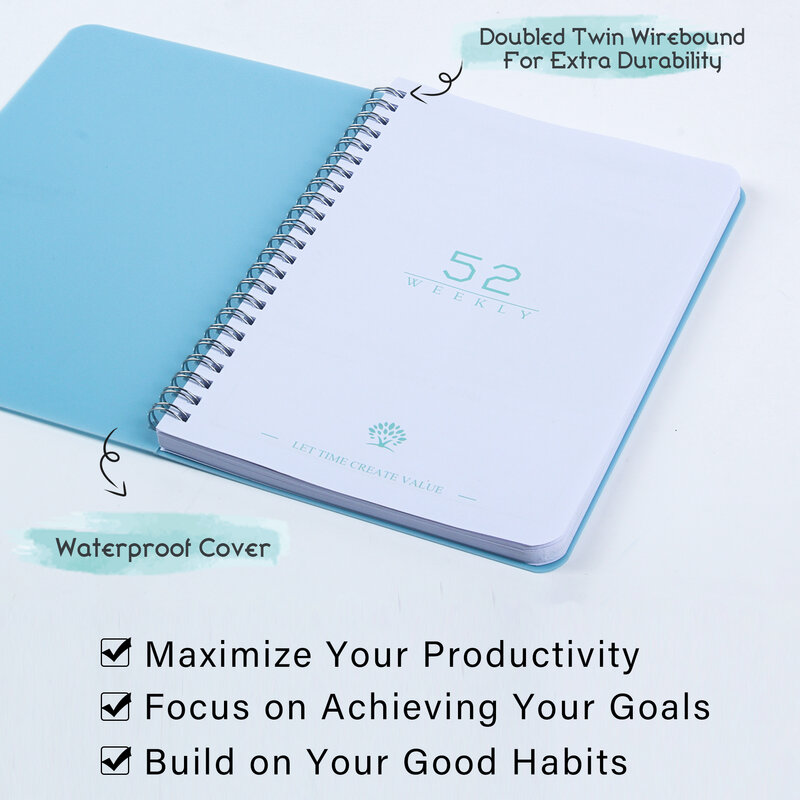 รายวันรายสัปดาห์ Planner A5 Undated โน้ตบุ๊ควาระการประชุม To-Do List Weekly Goals Habit Tracker Organizer Book สำหรับ52สัปดาห์การวางแผน