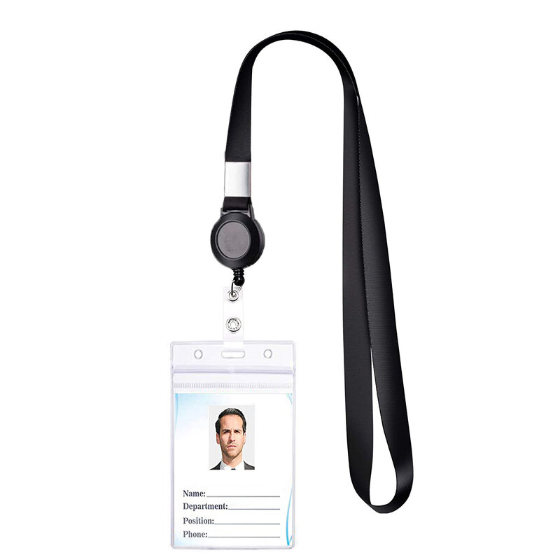 Cordón retráctil con carrete de insignia para tarjetas de identificación, correa de cuello para tarjetas de móvil y llaves, para el personal del trabajo, 45cm