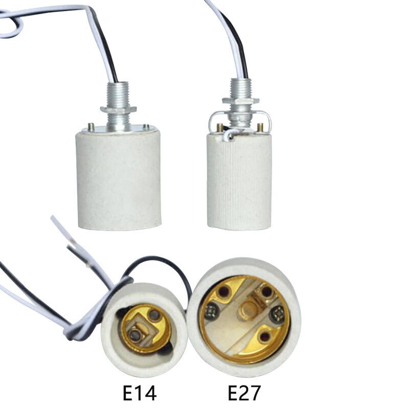 Parafuso cerâmico durável, redondo, uso doméstico, soquete e27 e14, adaptador com cabo, resistente ao calor para lâmpada, fácil instalação, base da lâmpada