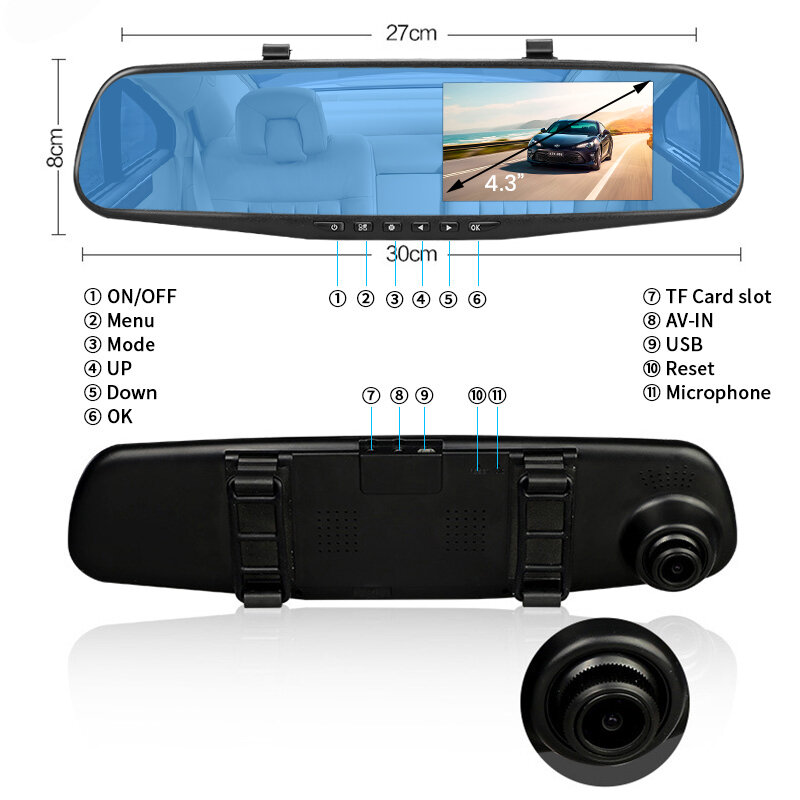 Videocamera di registrazione doppia dell'obiettivo del videoregistratore di Digital dello specchietto retrovisore automatico a 1080 pollici della macchina fotografica piena dell'automobile di E-ACE HD 4.3 P Dvr