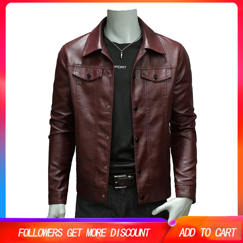 Men Jackets Fashion Turn-down Collar Full Sleeves Slim PU Leather Jackets Casual Coats Bomber Jackets Windbreaker Male Clothing