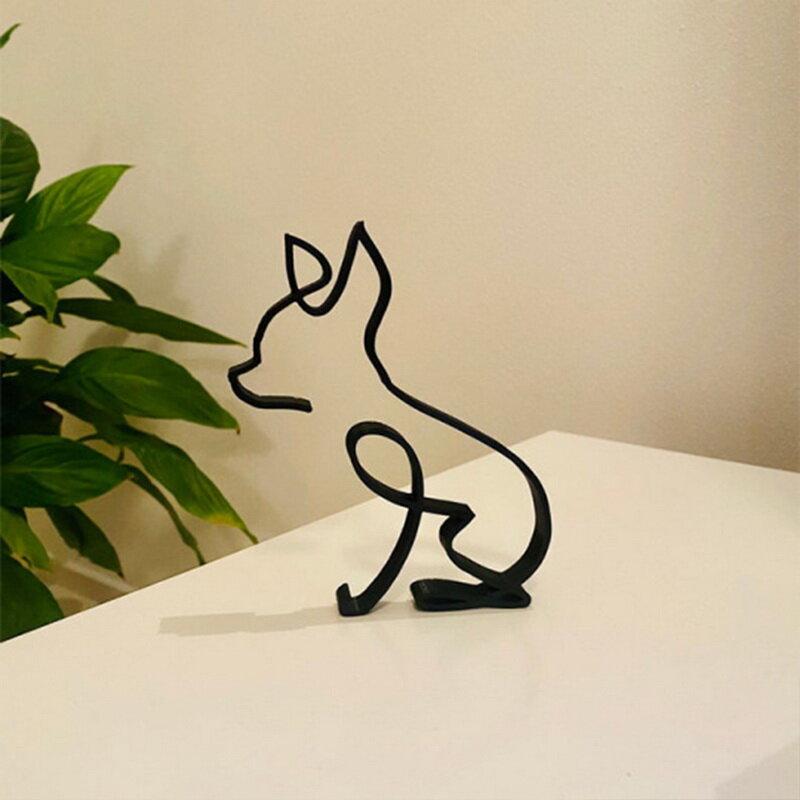 Sculpture en fer avec animaux et lignes noires, Sculpture rétro en métal, faite à la main, chien abstrait, décorations d'art de bureau