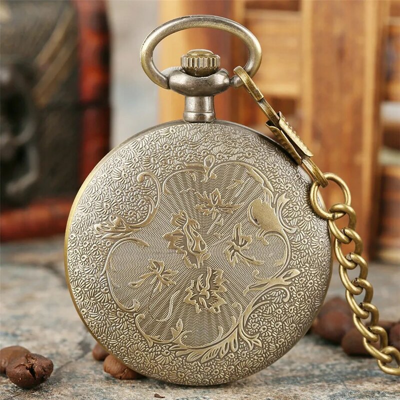Reloj de bolsillo de cuarzo con números romanos para hombre y mujer, pulsera colgante Vintage, cadena de suéter Fob, bronce Retro