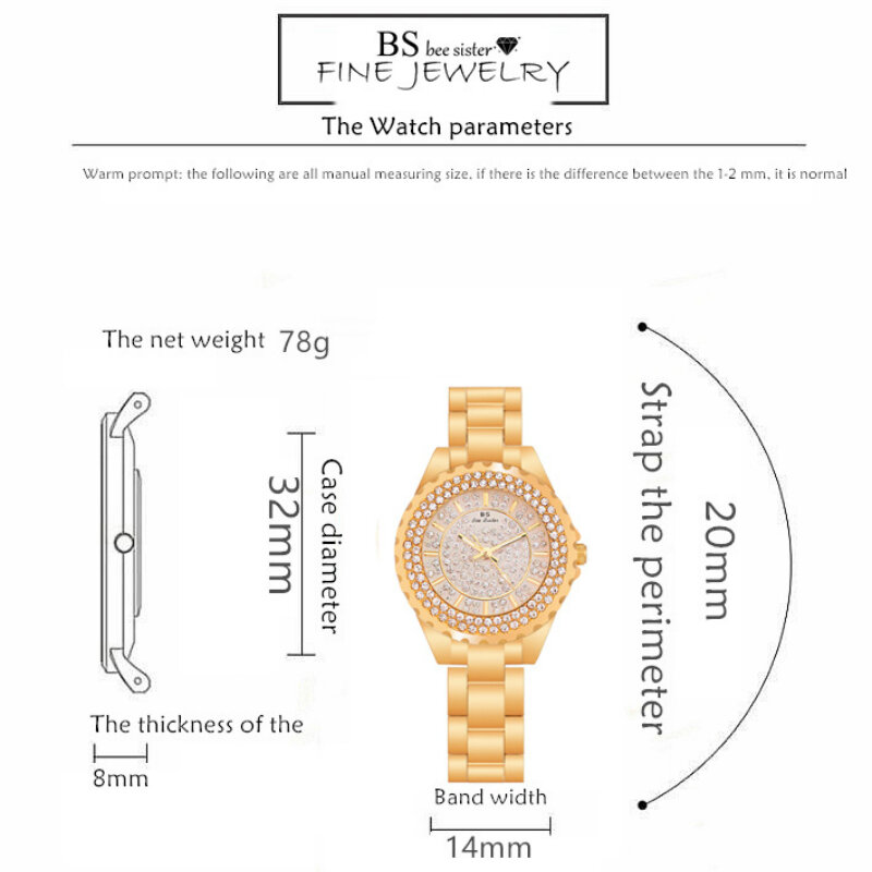 Relógio feminino pulseira aço inoxidável, relógio de pulso feminino quartz dourado