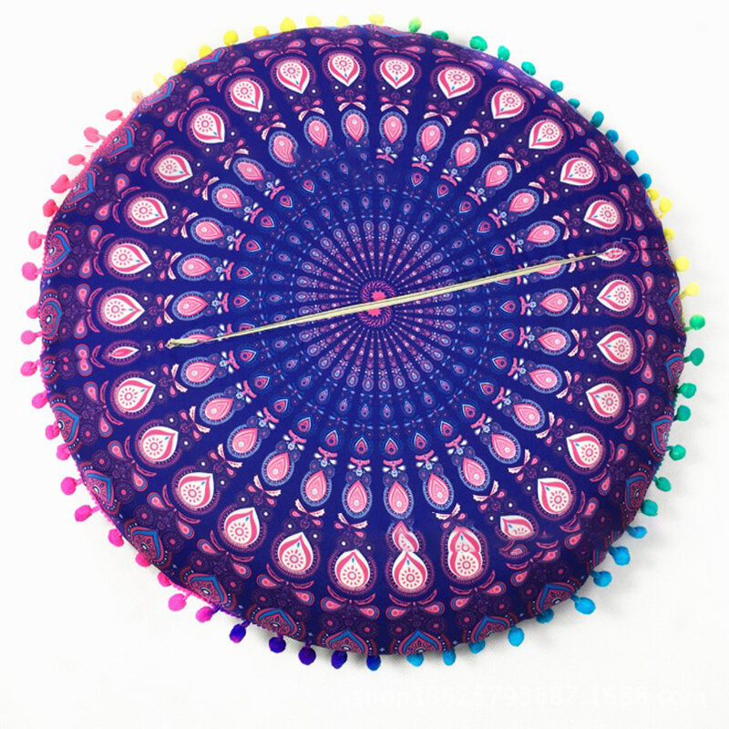 Housse de coussin de sol rond style bohème indien Mandala, 1 pièce, housse de protection en textile de couleur, tapis de sol, décoration de maison