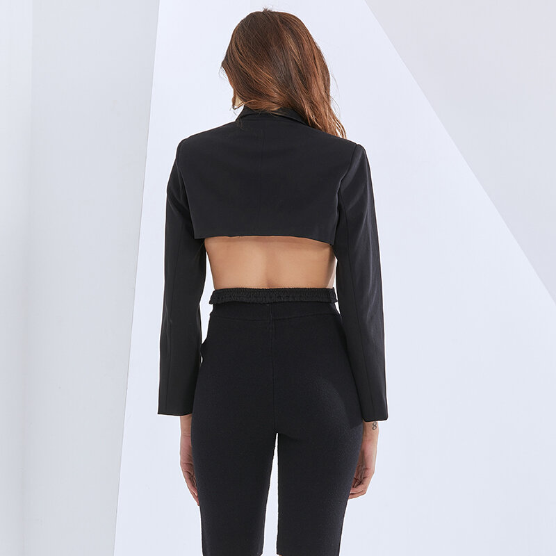 TWOTWINSTYLE Asymmetric Blazer For Women Notched Collar Long Sleeve Hollow Out Backless Loose Designer Coats Female 2020 Clothes