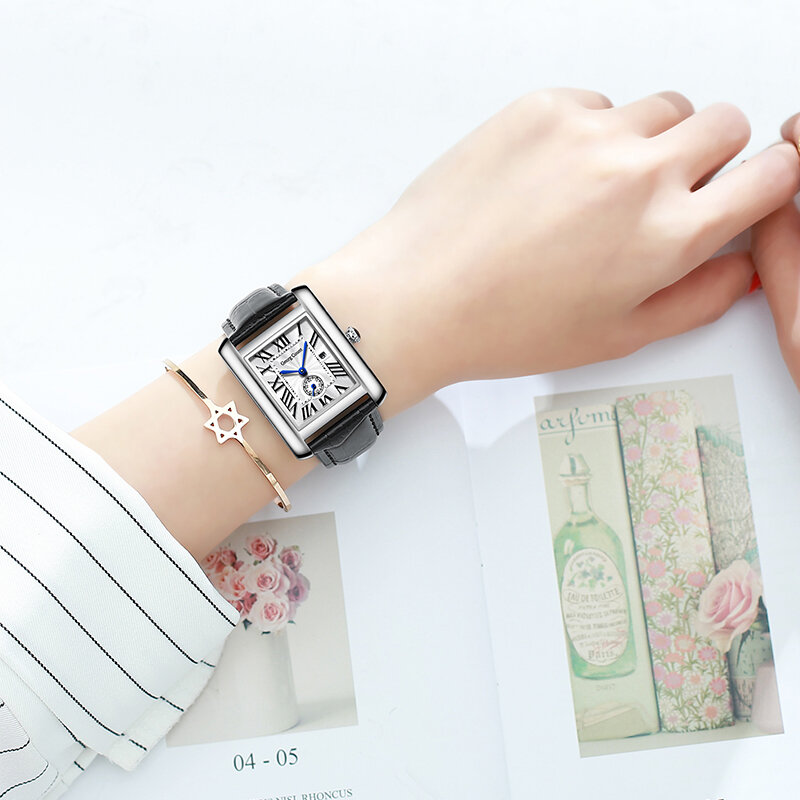 Fashion Lovers Watches Men Women Casual Leather Strap Quartz Watch Elegant Squar Retro Roman Numeral Scale Couple Watch Clock
