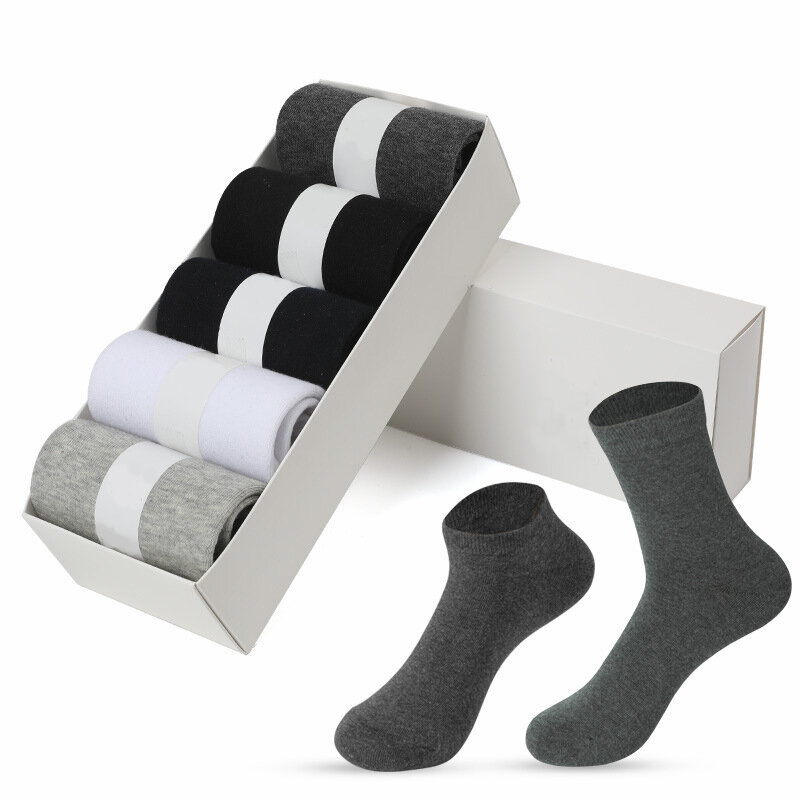 5 pairs pacote de caixa meias de algodão masculino meias crossfi preto negócios macio respirável verão inverno para o homem menino presente tamanho EUR39-45