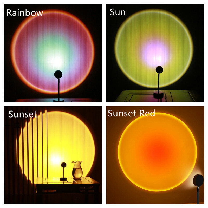 Lampe LED de coucher de soleil arc-en-ciel avec bouton USB, projecteur d'ambiance, veilleuse pour thème de fête, décoration d'intérieur pour chambre à coucher