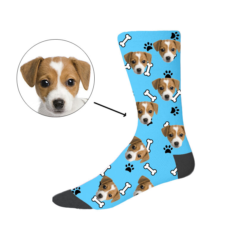 Calcetines personalizados 3D para hombre y mujer, calcetín con estampado divertido de perro, gato y corazón, foto de tu cara, regalo de Navidad