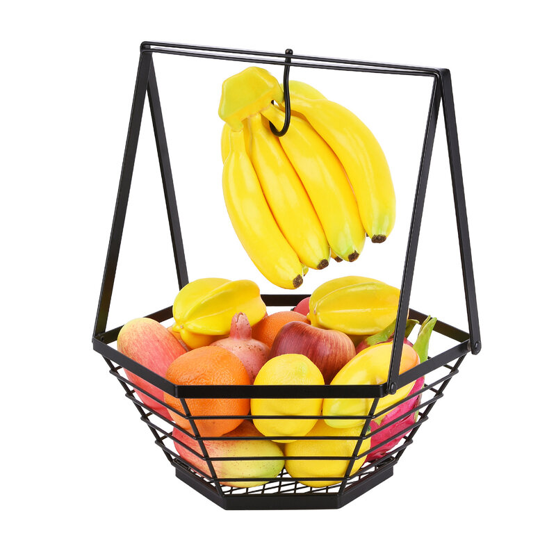 Creative Multiple Function Fruit Drain Basket With Handel And Hook Metal Storage Basket For LivingRoom And Kitchen