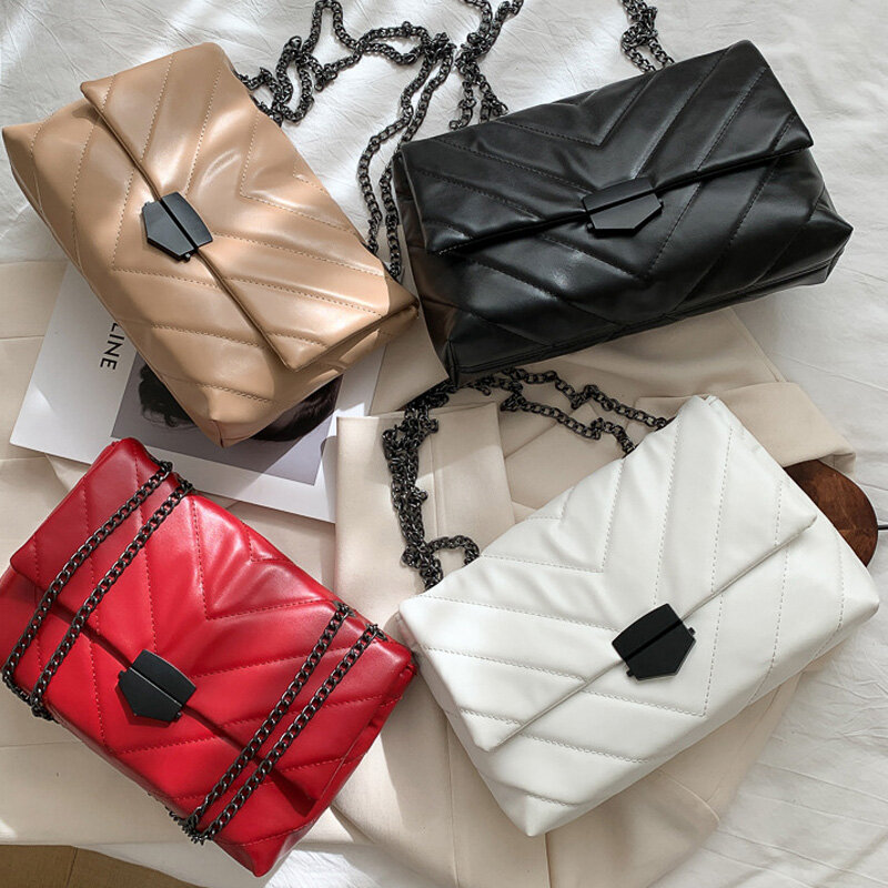 Neue Casual Kette Umhängetaschen für Frauen Mode Einfache Schulter Tasche Damen Designer Handtaschen PU Leder Messenger Bags