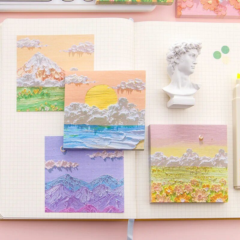 80 fogli pittura a olio Kawaii postato note adesive blocco note cancelleria Memo studente regalo scuola ufficio decorativo Supplie