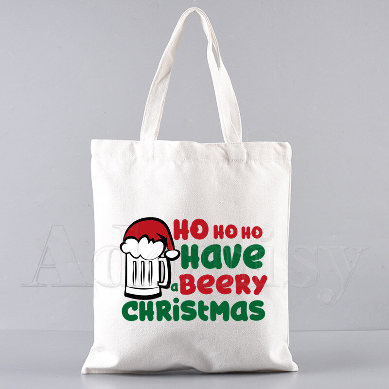 Kerst Natale-Bolso de compras para Navidad, bolsa de hombro, de lona, de gran capacidad, para la universidad