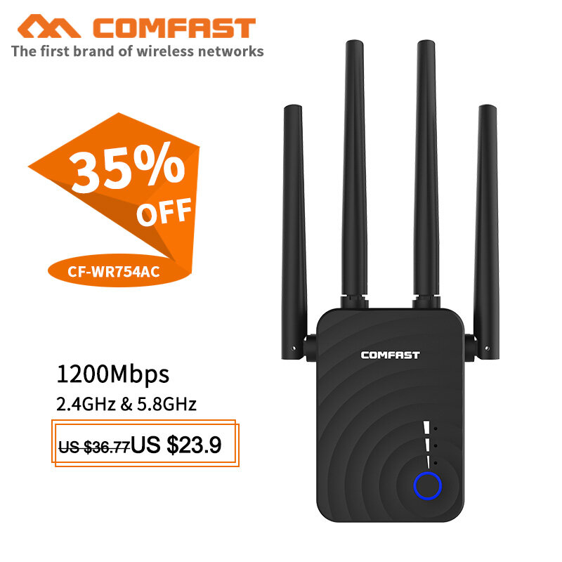 Comfast CF-WR754ACV2 5Ghz WiFi Repeater Wifi Extender 1200Mbps Wi-Fi Amplifier 802.11AC Long Range Wi fi Signal Booster Repiter