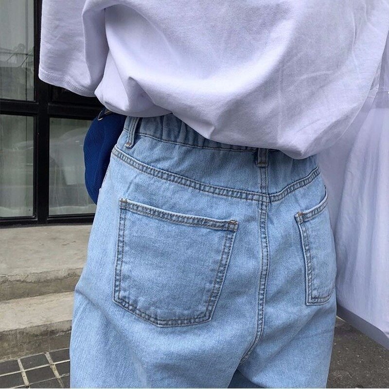 Pantalones vaqueros holgados para mujer, coreanos de Vaqueros cintura alta, de pierna ancha, color azul y negro, informales, Harajuku