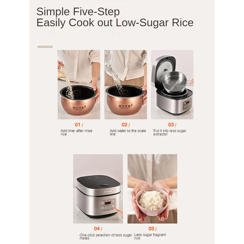 Joyoung-Olla arrocera Baja en Azúcar, separación de sopa de arroz, olla arrocera sin azúcar inteligente para el hogar, 4L