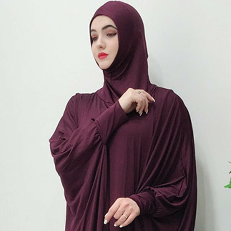 2021 Moslim Jurk Vrouwen Femme Effen Kleur Hoofddeksels Moskee Vleermuis Mouw Gewaden Vest Ramadan Lange Maxi Jurken