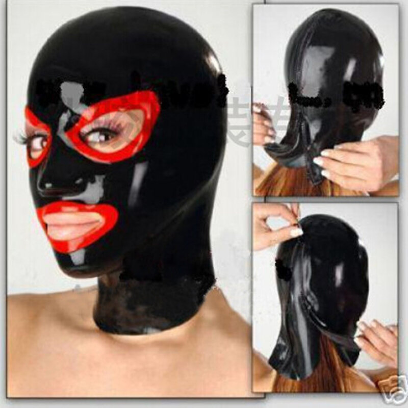 Top Grade Latex Hood Unisex bdsm Hood Latex Bondage Open Mouth and Eye Latex Rubber Mask Costume Adults Cosplay Game Toys