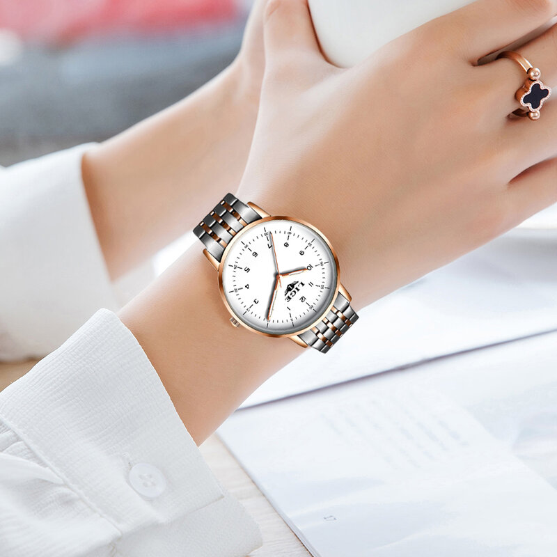 LIGE 2020 ใหม่นาฬิกาผู้หญิงนาฬิกาสุภาพสตรีสร้างสรรค์เหล็กสร้อยข้อมือสตรีนาฬิกาผู้หญิงนาฬิกาก...