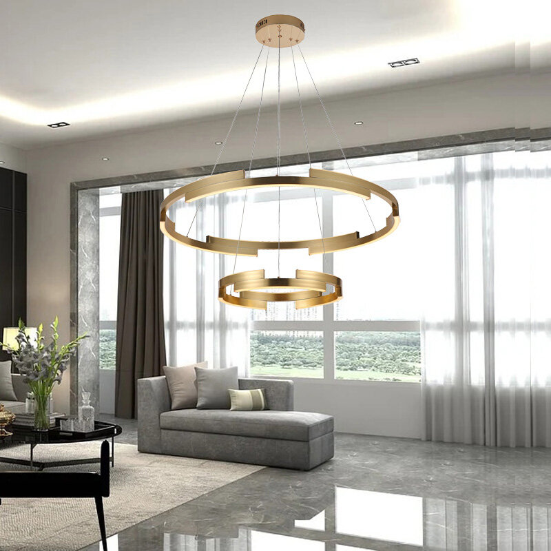 Nowoczesny stylowy luksusowy złoty 80cm 40cm aluminiowy, okrągły pierścień wisiorek LED lampa do salonu jadalnia mistrz oświetlenie pokoju oprawy
