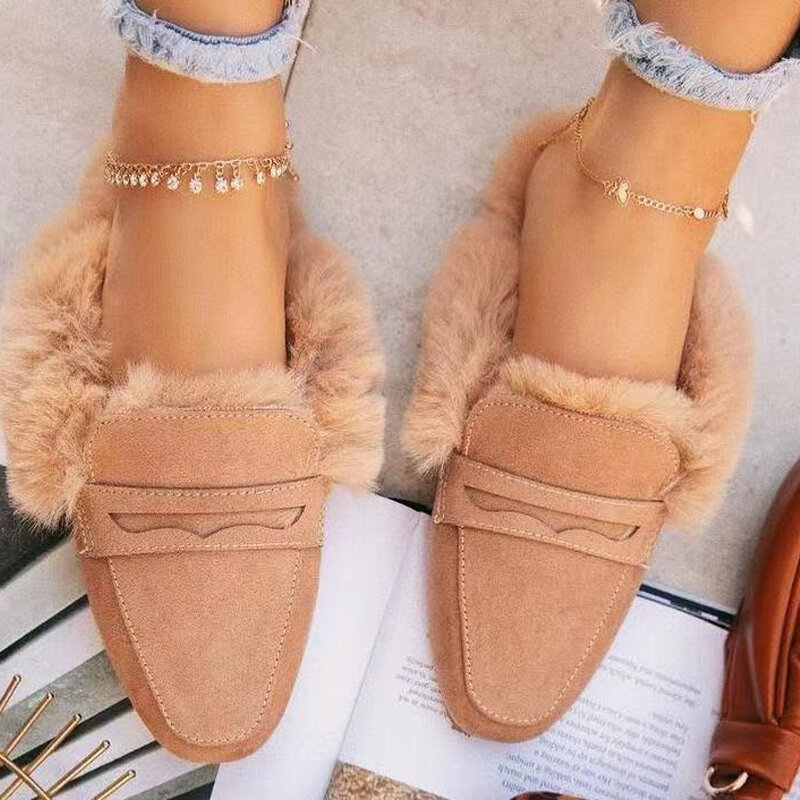 Women Slippers 2021 Winter Shoes for Women Slippers Casual Warm Fur Women Shoes Fashion Rome Flat Flip flop Home Slippers