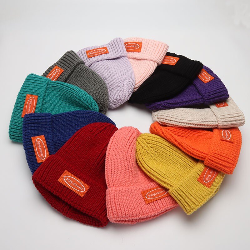 Cokk chapéus para mulheres e meninos, gorro grosso quente de malha com cores pastéis para o outono e inverno de 2021