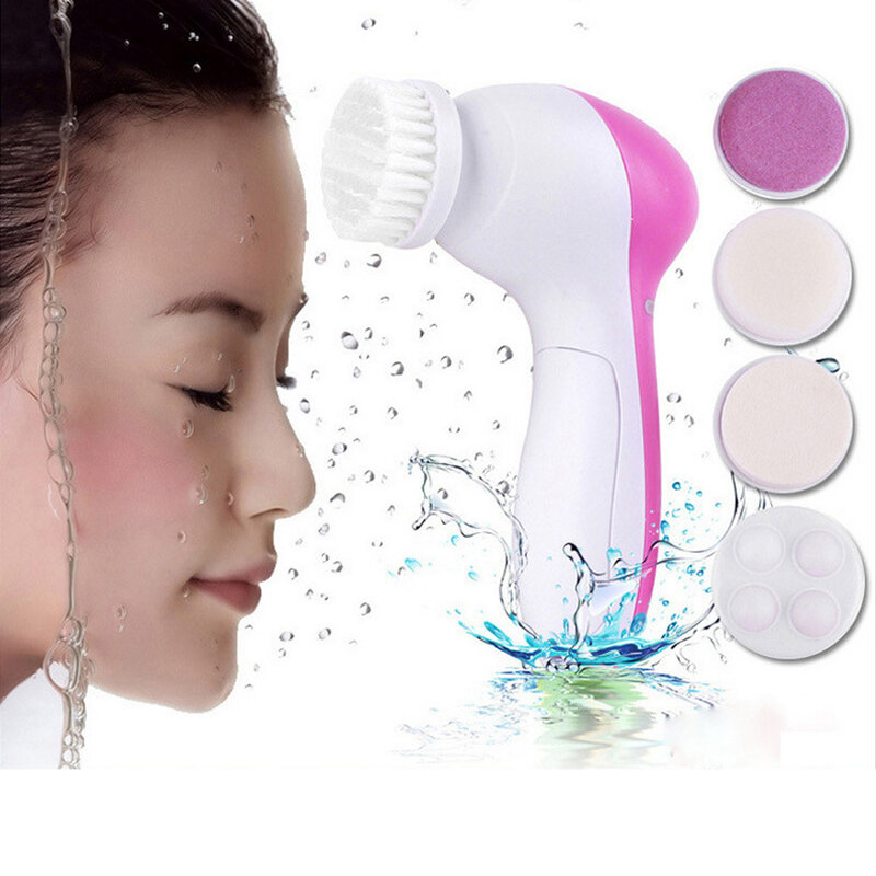 1 Set 5 In 1 spazzola per la pulizia del viso elettrica Mini detergente per pori della pelle Scrubber esfoliante massaggio di bellezza strumento per la cura della pelle