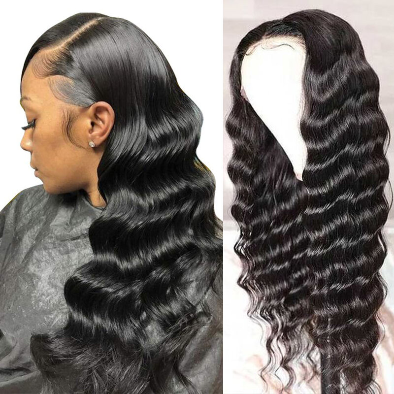 Perruque Lace Closure wig 180 naturelle Remy, cheveux indiens, Deep Wave, 4x4, 13x4