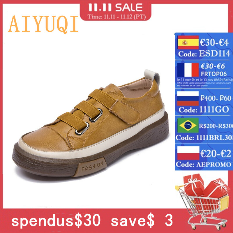 AIYUQI-새로운 정품 가죽 캐주얼 여성 신발, 숙녀 스니커즈, 봄 신발, 대형 사이즈 42 43 패션 플랫 여학생 신발, 2021