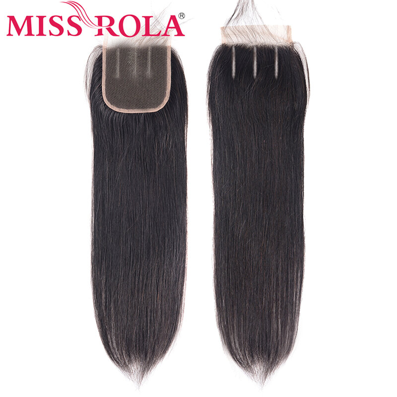 Miss Rola Hair Straight Remy Brazilian Hair Weave Bundles with Closure 100% Human Hair Extensions Natural Color 8-26 Inchs